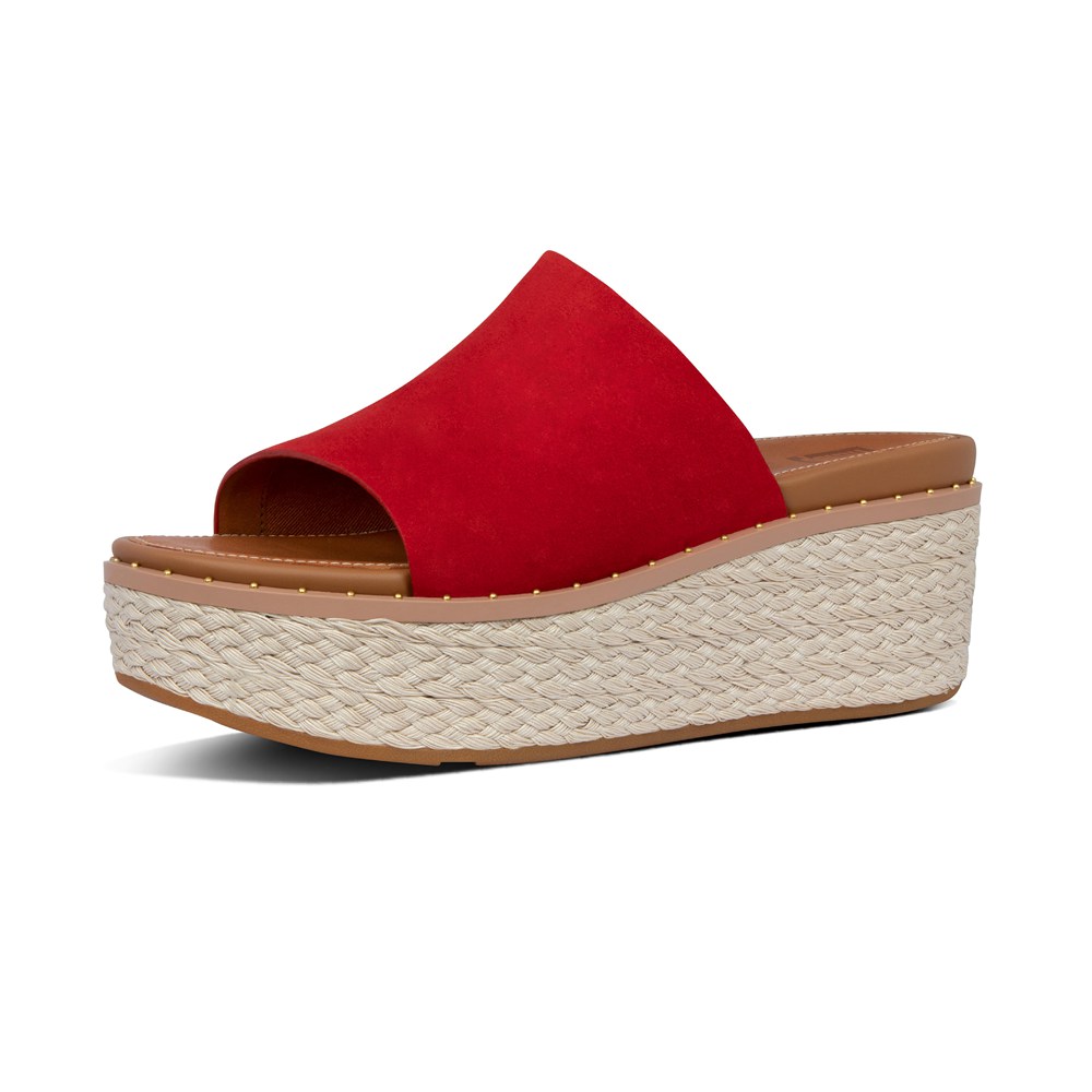 Fitflop Womens Wedge - Eloise Espadrille Suede Slides - Red - 241-XMIVUC